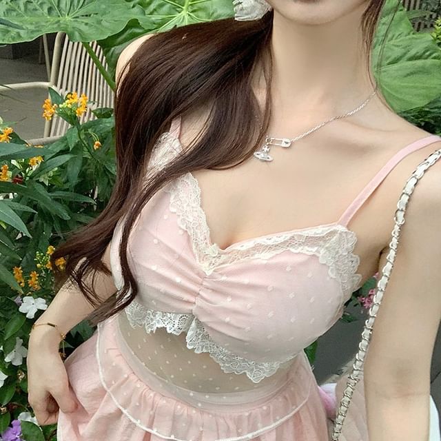 Lace Trim Crop Set: Camisole, Skirt, Shirt - LaceLux