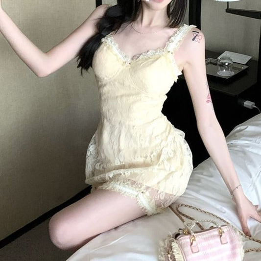 Lace Dress Spaghetti Strap Bodycon Floral Mini