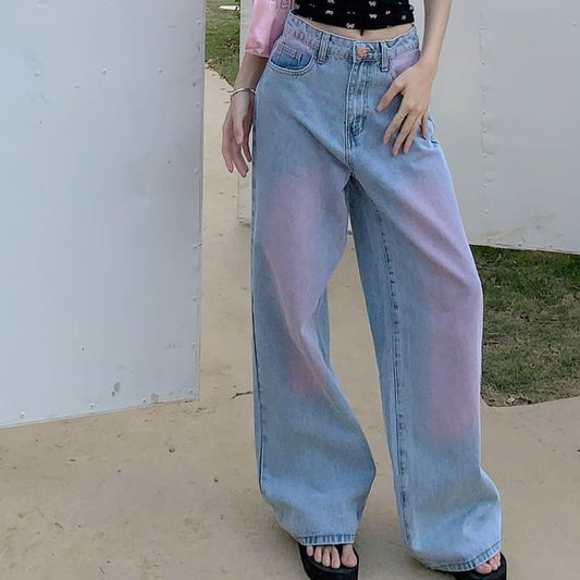 Leg Wide Low Rise Jeans Washed