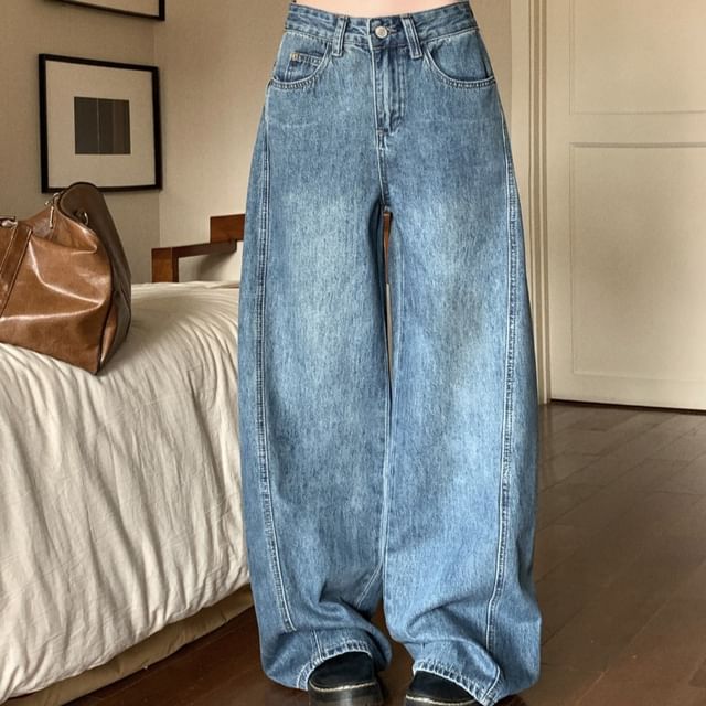Jeans Leg Washed Low Waist Wide