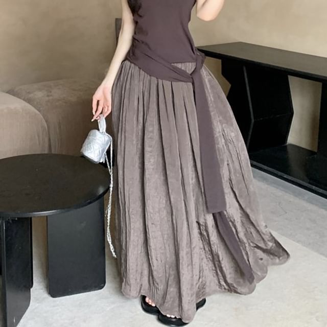 Top Skirt Maxi High / Waist Scoop Halter Tie Neck A-Line Plain