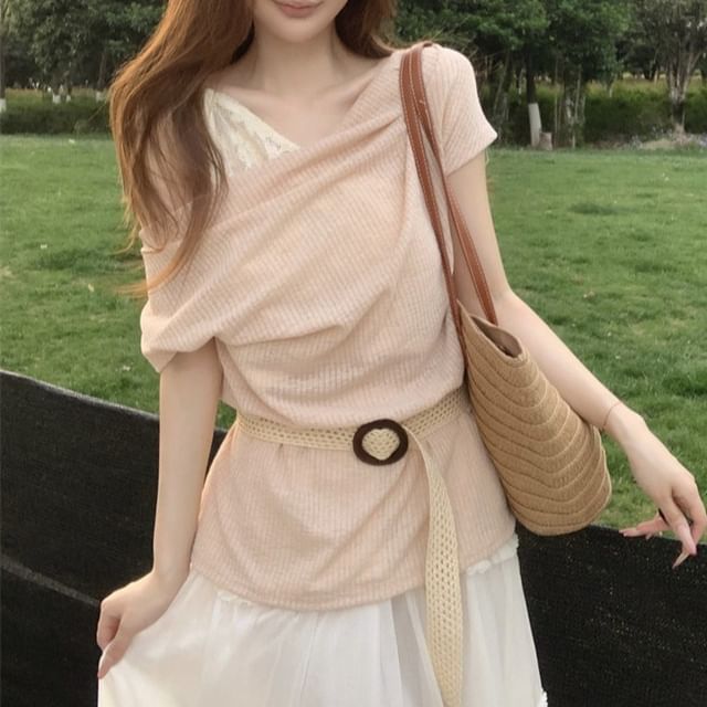 Short-Sleeve Tee One-Shoulder Plain