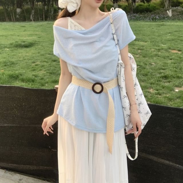 Short-Sleeve Tee One-Shoulder Plain