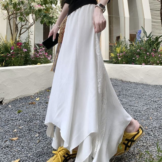 Panel Mermaid Midi High Lace Rise Skirt Asymmetrical