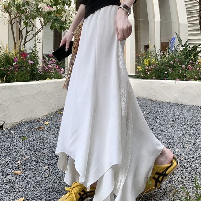 Panel Mermaid Midi High Lace Rise Skirt Asymmetrical