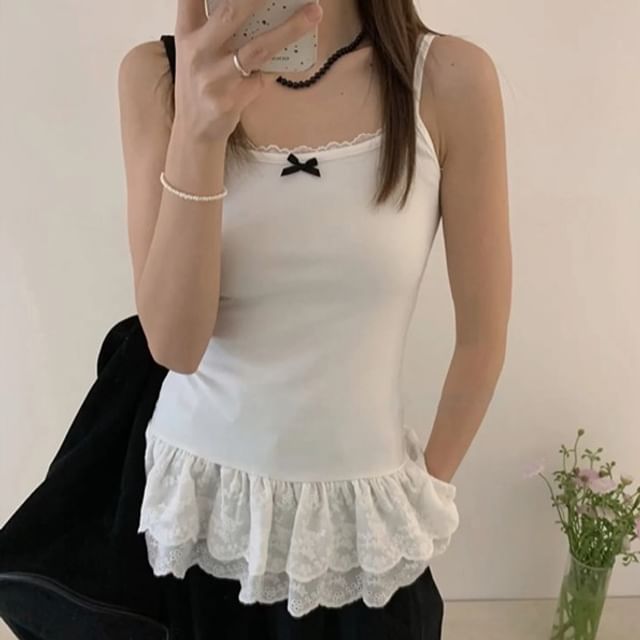Scoop-Neck Spaghetti-Strap Lace Cami - LaceLux