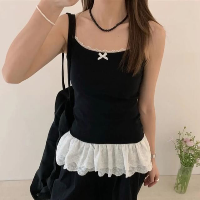 Scoop-Neck Spaghetti-Strap Lace Cami - LaceLux