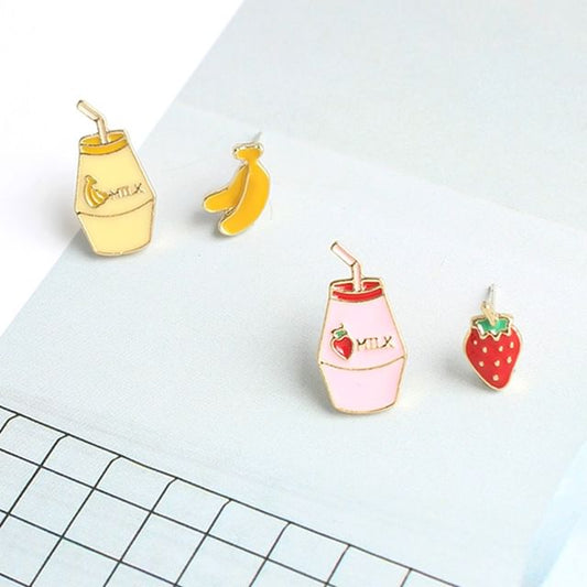 / Milk Fruit Asymmetrical Stud Clip-On Earring