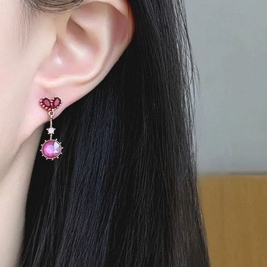 Earring Heart Clip-On Rhinestone Drop /