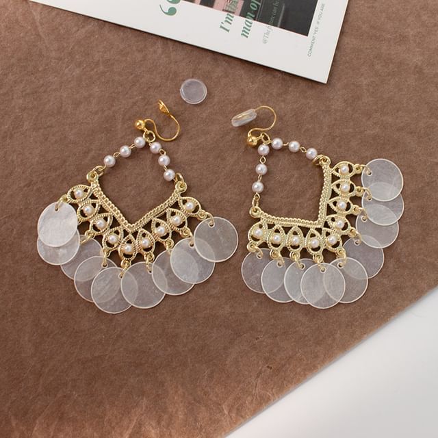 / Faux Earring Pearl Chandelier Clip-On