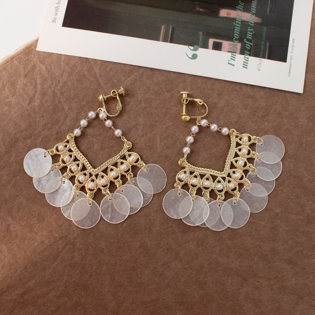 / Faux Earring Pearl Chandelier Clip-On