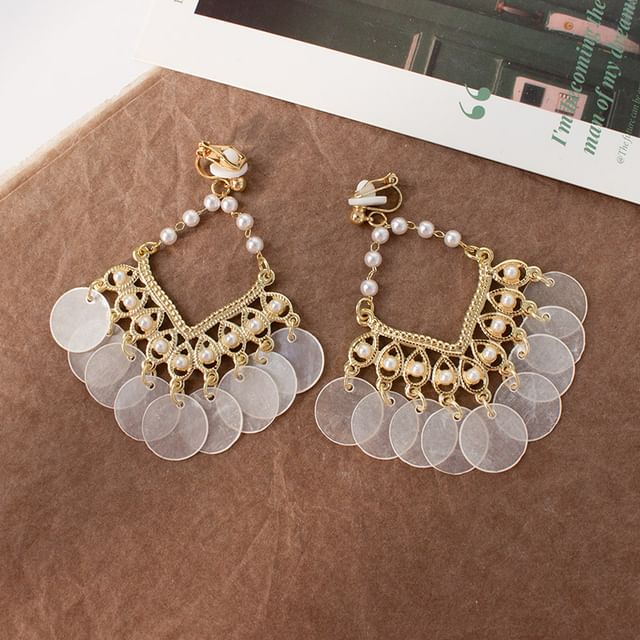 / Faux Earring Pearl Chandelier Clip-On