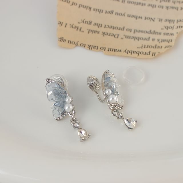 Pearl / Drop Clip-On Rhinestone Faux Earring Butterfly