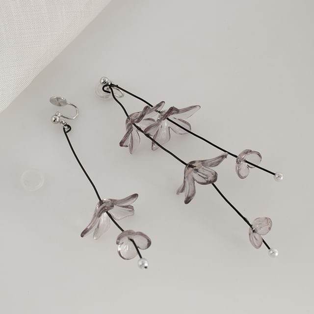 Earring Clip-On Drop Asymmetrical / Flower