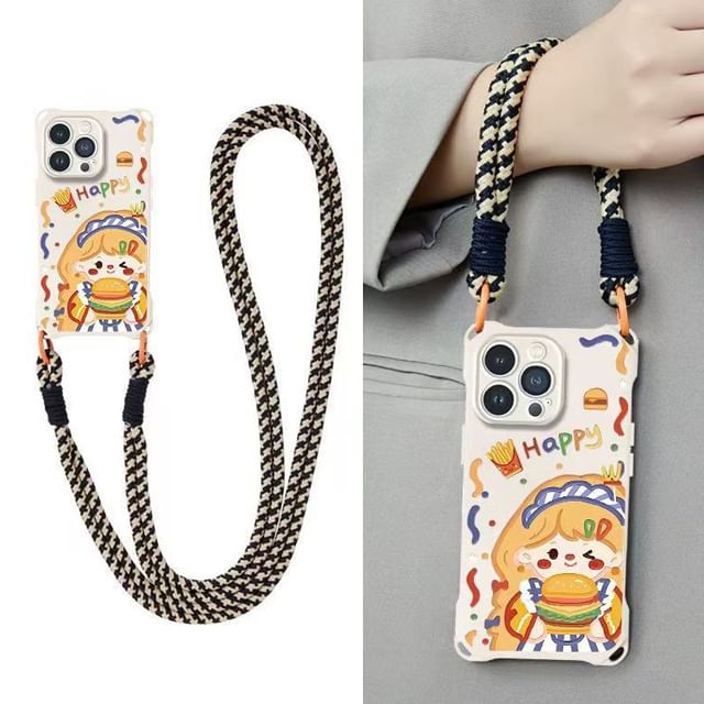 Phone Set Lanyard Strap Case Girl Burger /