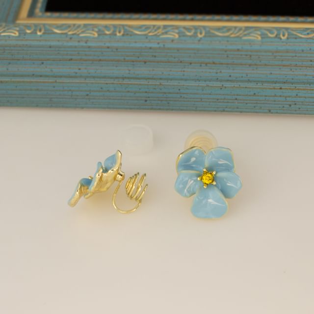 Stud Alloy Ear / Glaze Floral Cuff Earring