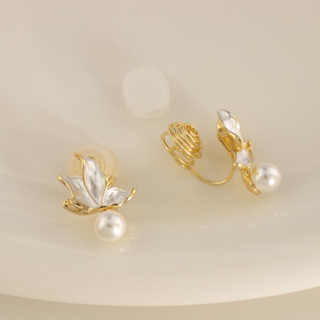 Drop Faux Alloy Earring Butterfly / Cuff Ear Pearl