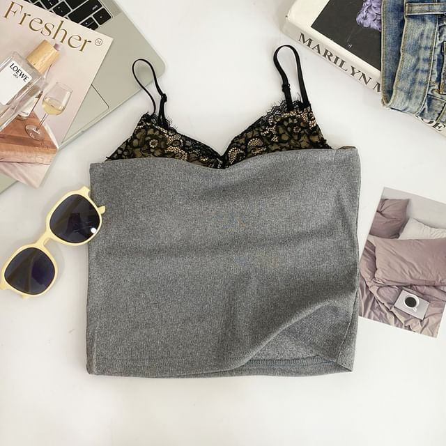 Padded Lace Camisole with V-Neckline
