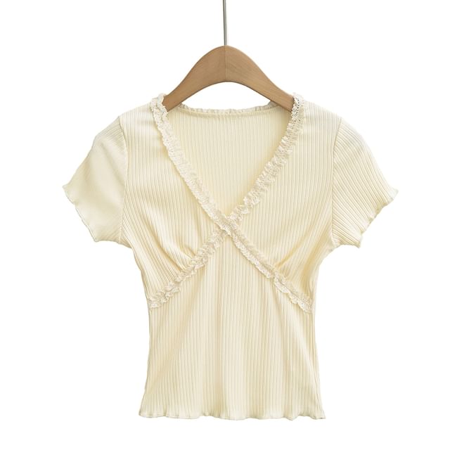 V-Neck Short-Sleeved Lace T-Shirt - LaceLux
