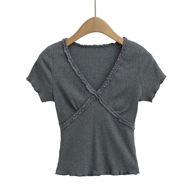 V-Neck Short-Sleeved Lace T-Shirt - LaceLux