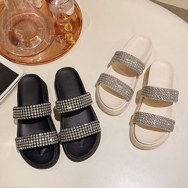 Sandals Rhinestone Slide Platform