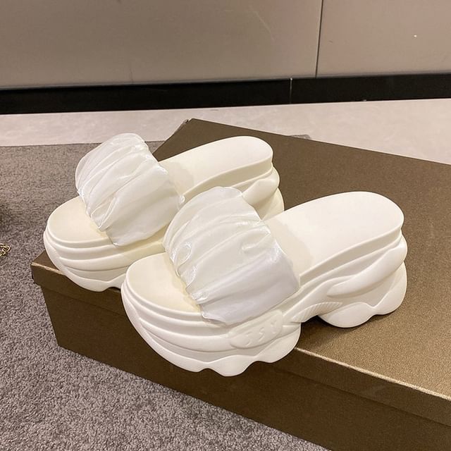 Plain Platform Slide Ruched Sandals