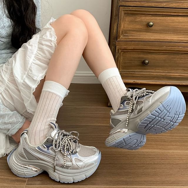 Platform Mesh Lace-Up Sneakers