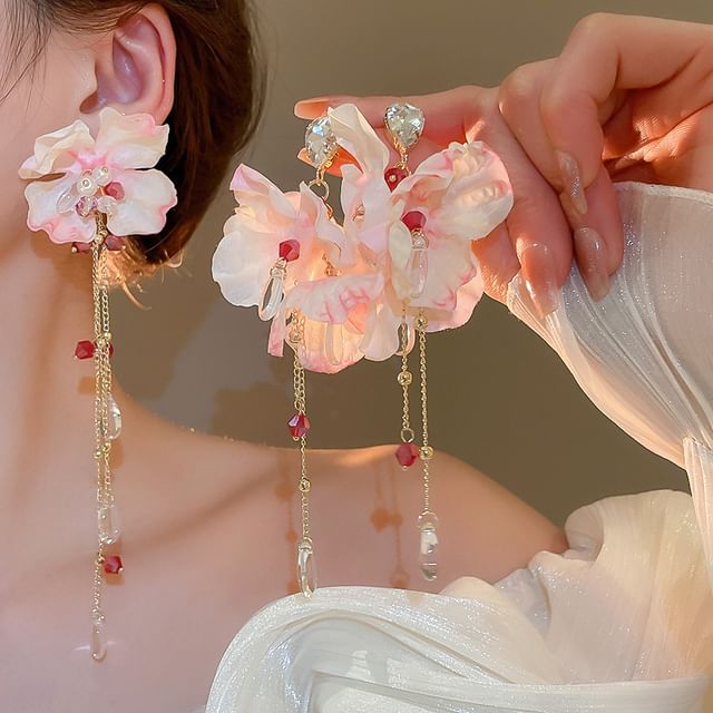 (Various Floral Dangle Fabric Designs) Alloy Earring