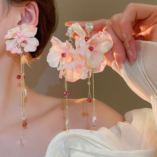 (Various Floral Dangle Fabric Designs) Alloy Earring