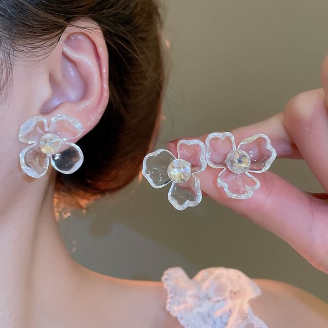 Designs) Acrylic (Various Rhinestone Floral Earring Statement