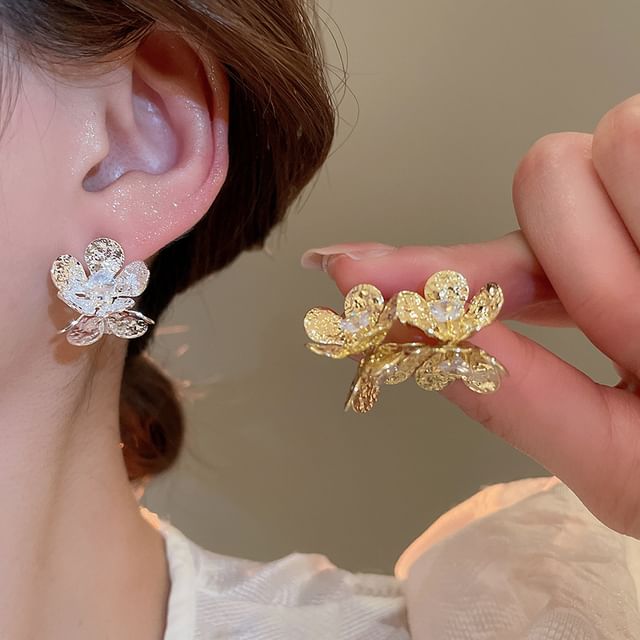Earring Floral Rhinestone Statement Alloy