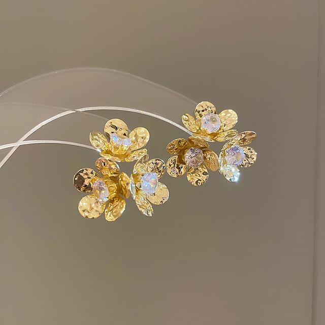 Floral Rhinestone Alloy Statement Earring