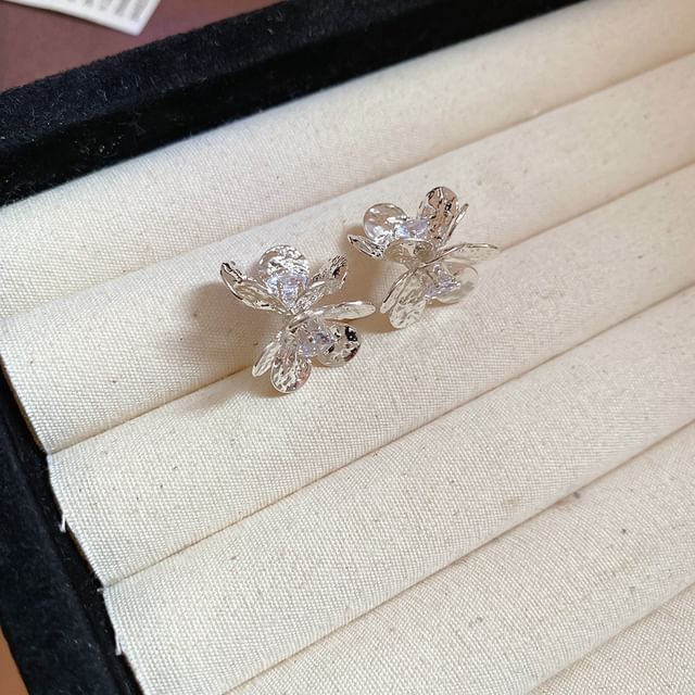 Earring Floral Rhinestone Statement Alloy