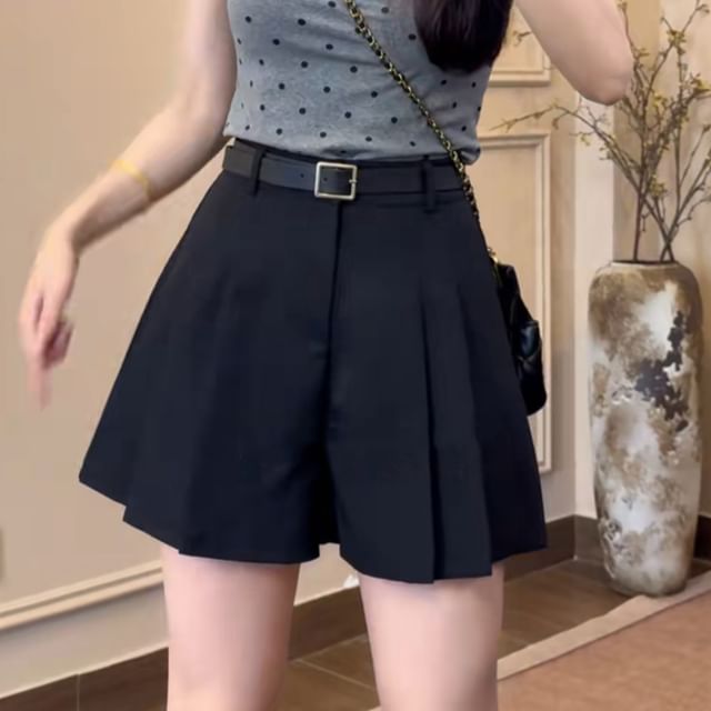 Waist Plain High Skort Pleated