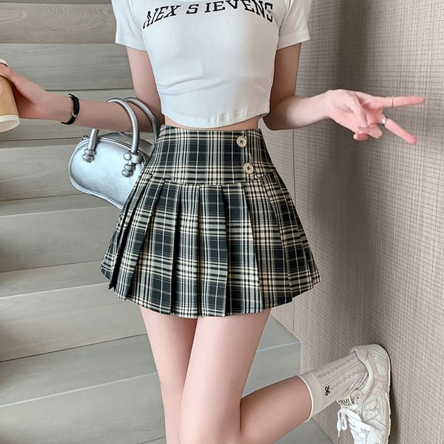 Skirt Waist Mini Pleated High A-Line Plaid