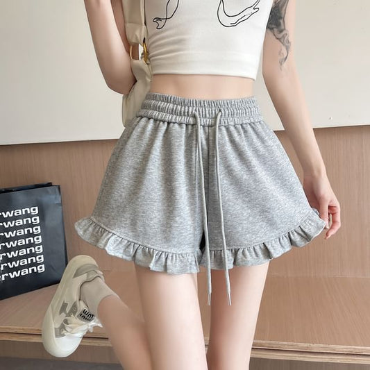 Shorts Waist Trim Sweat Drawstring Ruffle
