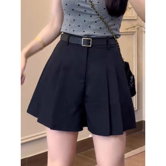 Waist Plain High Skort Pleated