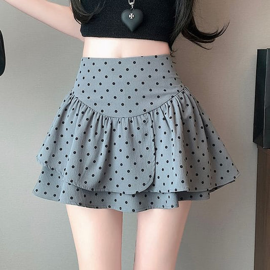 Dotted Mini A-Line Skirt Waist High