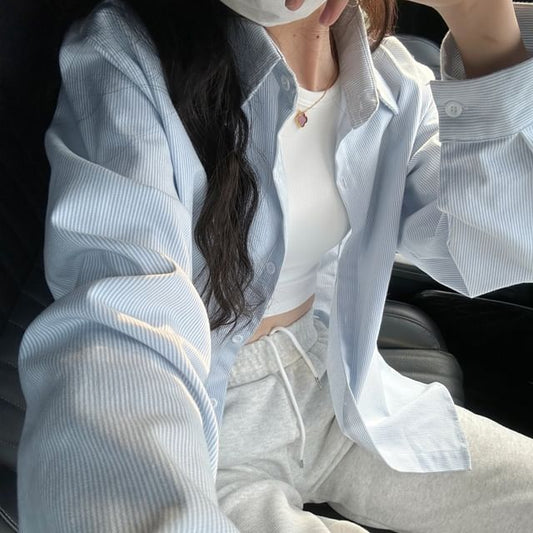 Button-Up Long-Sleeve Shirt Striped