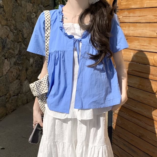 Two / Tone Mock Short-Sleeve Waist Top Maxi Two-Piece High