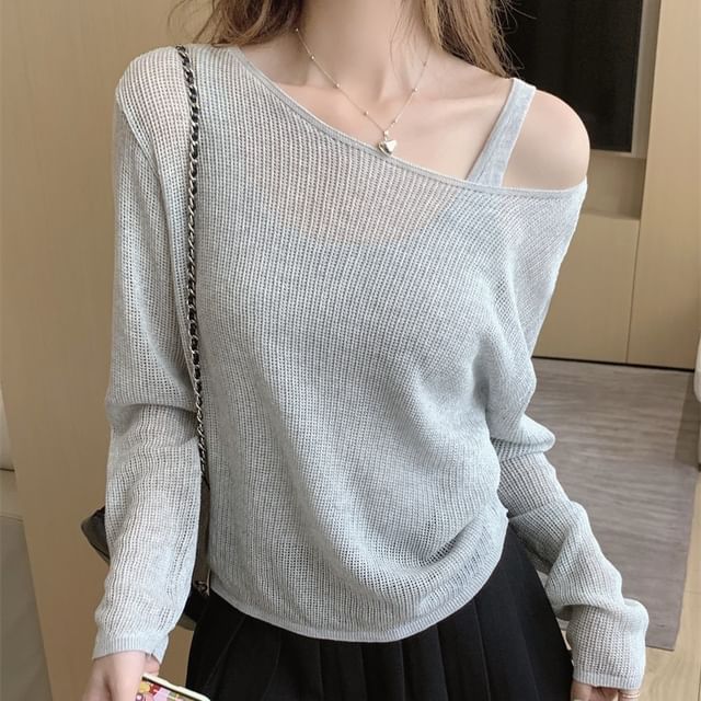 Top + Knit Sleeveless Set: Plain Long-Sleeve