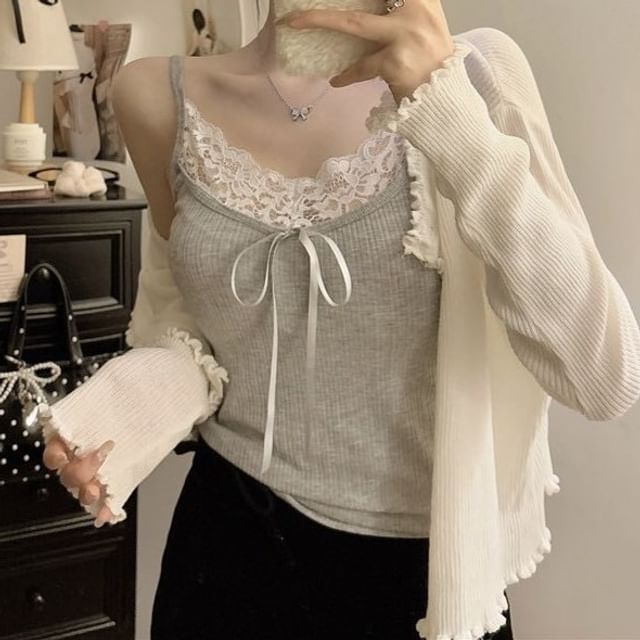 Lace Trim Top Crop Plain Camisole