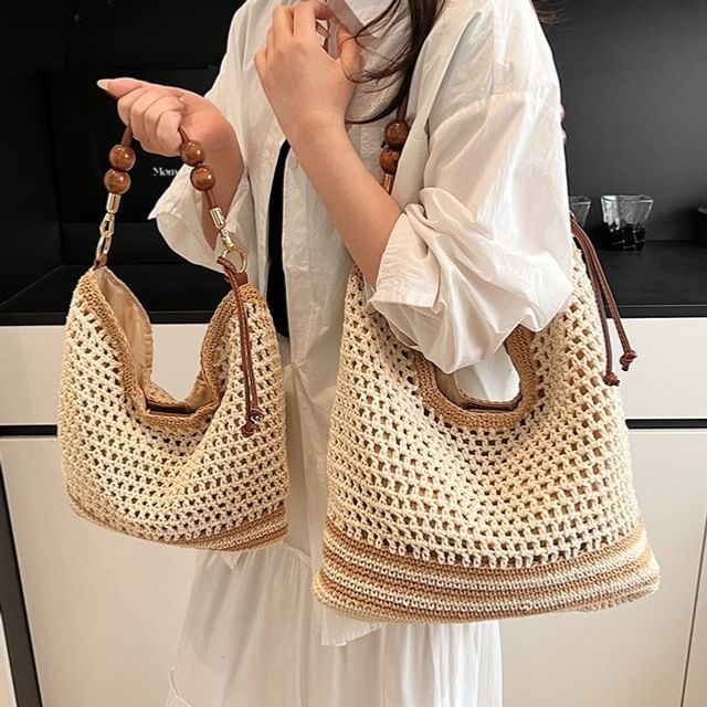 Strap Woven Bag Tote Beaded