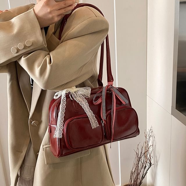 Plain Faux Leather Bag Bowler