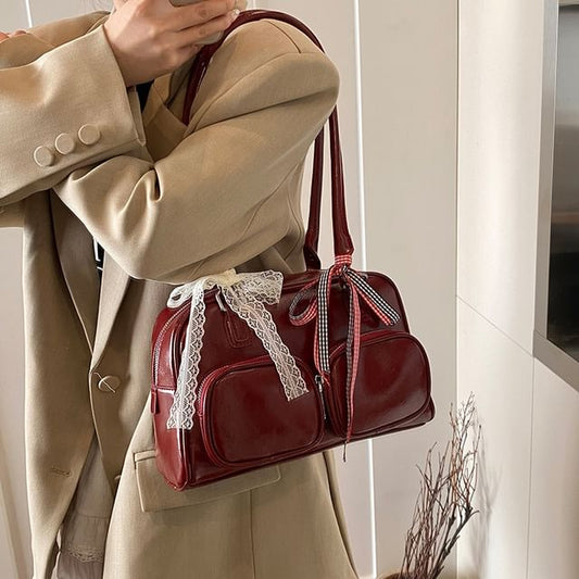 Plain Faux Leather Bag Bowler