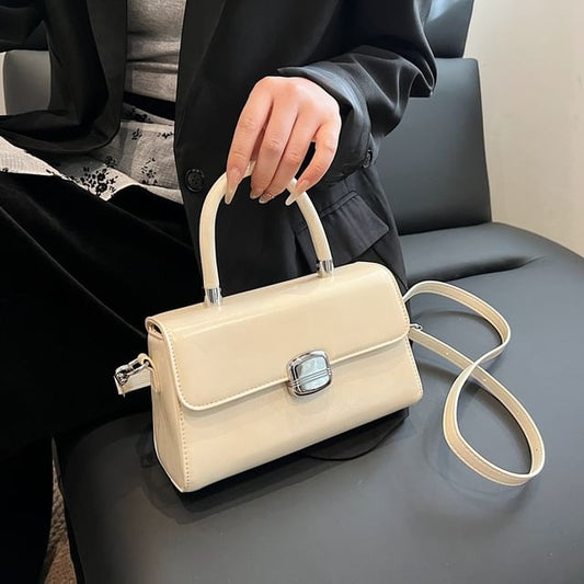 Handle Faux Flap Plain Bag Leather Top Crossbody