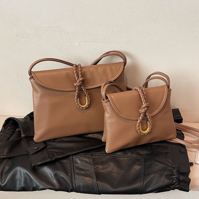 Knot Flap Faux Crossbody Leather Plain Bag
