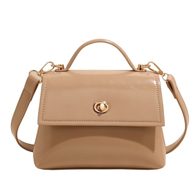 Bag Set Flap Twist Lock Handle Faux Crossbody Charm Leather Top /