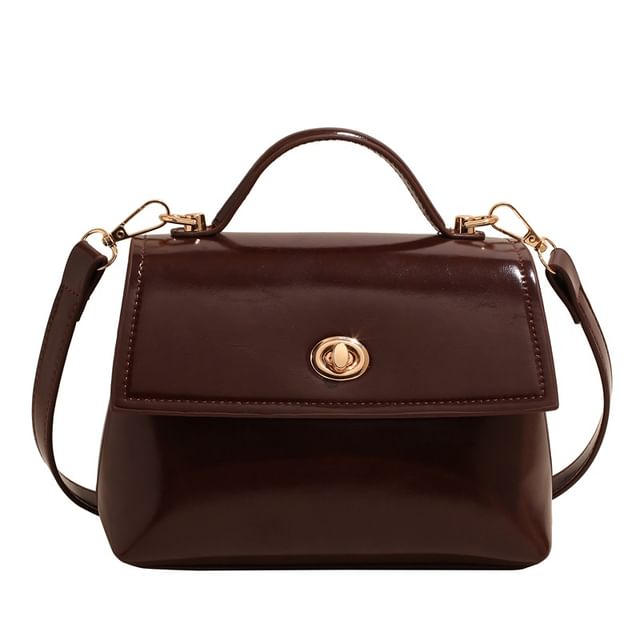 Bag Set Flap Twist Lock Handle Faux Crossbody Charm Leather Top /