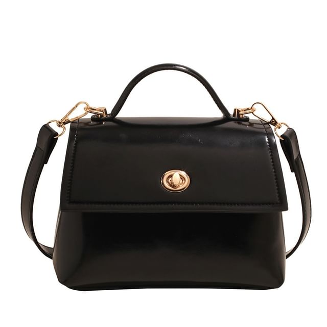 Bag Set Flap Twist Lock Handle Faux Crossbody Charm Leather Top /